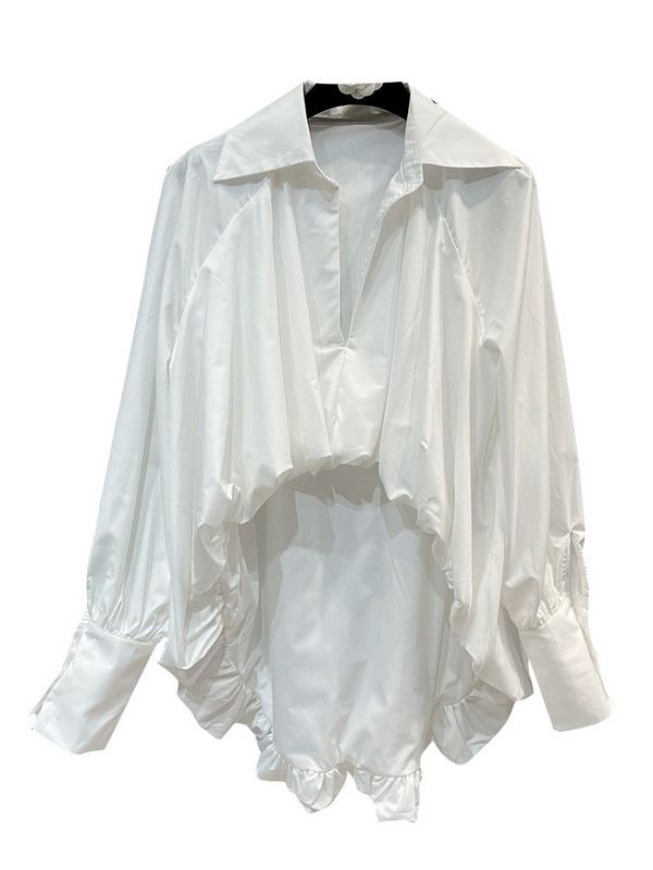 DEAT pufīgi dizaineru krekli Atloks Sikspārnis ar garām piedurknēm īss priekšpuse, gara aizmugure elastīgs brīvs krekls 2023. gada rudens jauns sieviešu 11X1053