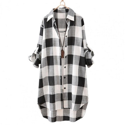 Stílusos fényvédő kockás mintás hosszú ing Kényelmes felhajtható ujjú gombok zárható blúzok ing lehajtható galléros munkaruha