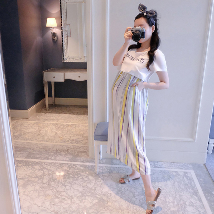 Māsu kleita Brīva pavasara vasaras Grūtnieču drēbes Īsās piedurkņu kleitas Apburošas grūtniecēm Eleganta grūtniecība