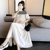 2024. aasta suvi suures suuruses rasedate naiste riided tikandiga krae, pikk, avar rasedate plisseeritud kleit Raseduse šifoonist kleidid