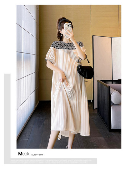 2024. aasta suvi suures suuruses rasedate naiste riided tikandiga krae, pikk, avar rasedate plisseeritud kleit Raseduse šifoonist kleidid