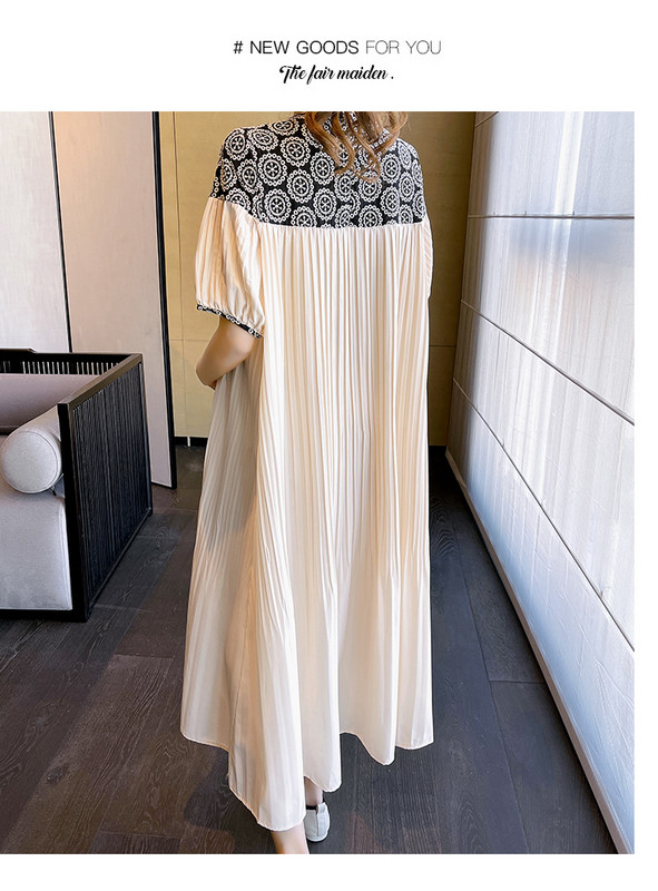 2024. aasta suvi suures suuruses rasedate naiste riided tikandiga krae, pikk, avar rasedate plisseeritud kleit Raseduse šifoonist kleidid