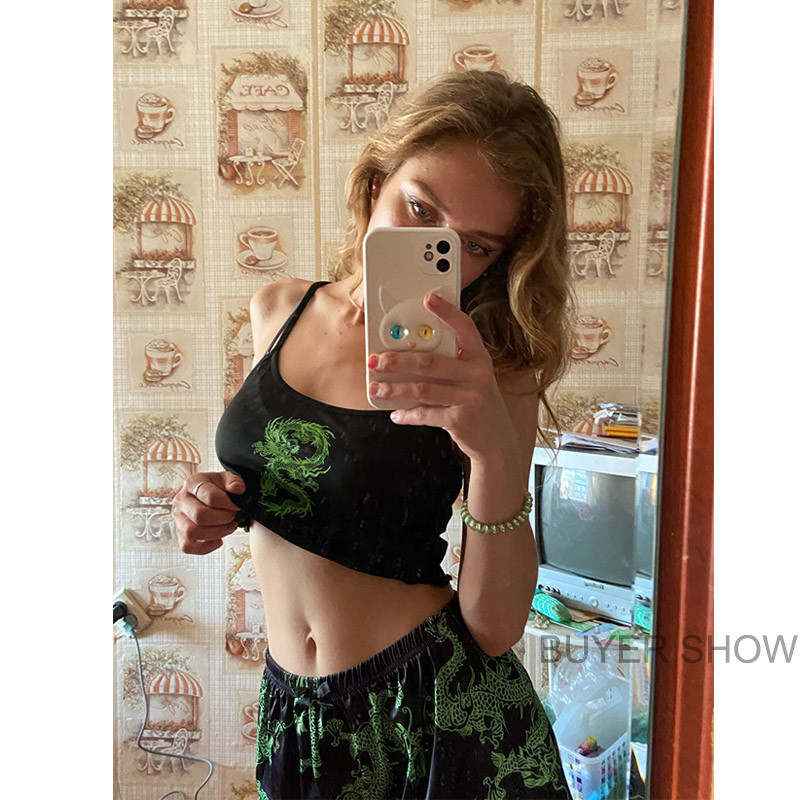 Dragon Print Pidžaamakomplekt Suvine seksikas magamisriided, naiste pidžaamad, 2-osaline koduülikond salongiriided pesu pidžaamad ööpüksid