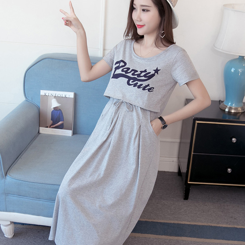 Rasedate imetamise kleidid Moodsad lühikeste varrukatega rinnaga toitmise topid Keskpikk õhuke suvine emakleit seelik rasedatele