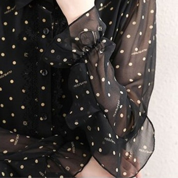 Есенна дамска яка за кукли за 2023 г. Пачуърк марлена дантелена риза с копчета с дълъг ръкав Свободна модна тънка блуза на точки