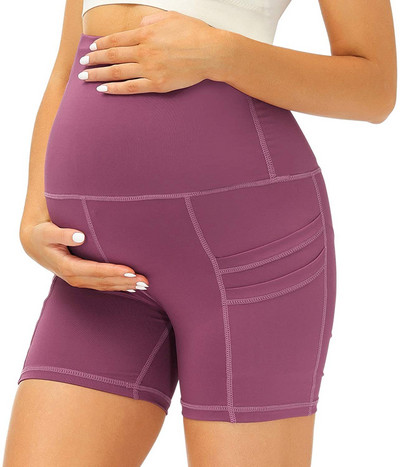 Terhesség Mama ruházat Női kismama jóga rövidnadrágok zsebes női nadrágok, magas derekú edzőnadrágok női leggingsek