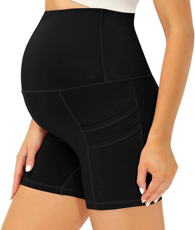 Terhesség Mama ruházat Női kismama jóga rövidnadrágok zsebes női nadrágok, magas derekú edzőnadrágok női leggingsek