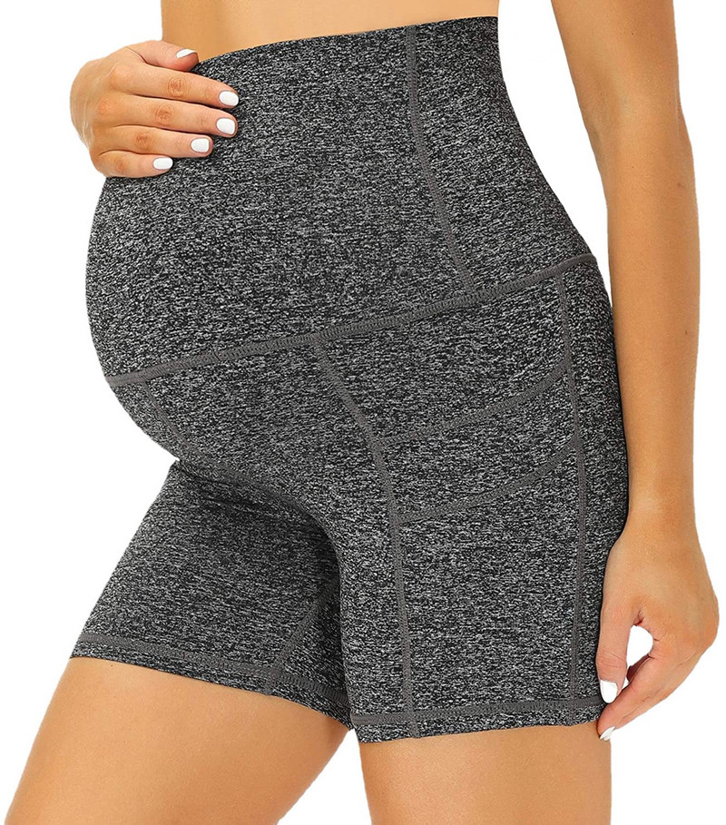 Terhesség Mama ruházat Női kismama jóga rövidnadrágok zsebes női nadrágok, magas derekú edzőnadrágok női leggingsek