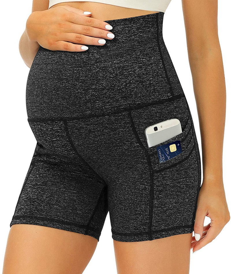 Terhesség Mama ruházat Női kismama jóga rövidnadrágok zsebes női nadrágok, magas derekú edzőnadrágok női leggingsek