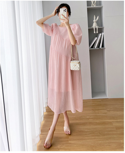 2024. gada vasara ar Habla burbuļa piedurknēm, aizmugure Bowknot Princeses kleita Salda grūtnieces kleita Grūtnieču kleita ar kroku un oderi. Jauka