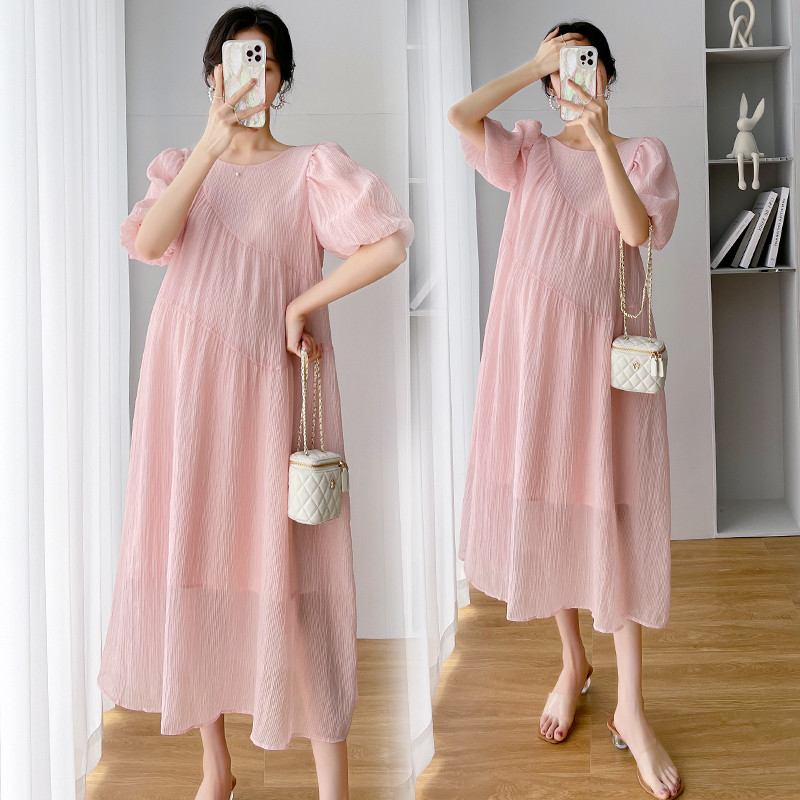 2024. gada vasara ar Habla burbuļa piedurknēm, aizmugure Bowknot Princeses kleita Salda grūtnieces kleita Grūtnieču kleita ar kroku un oderi. Jauka