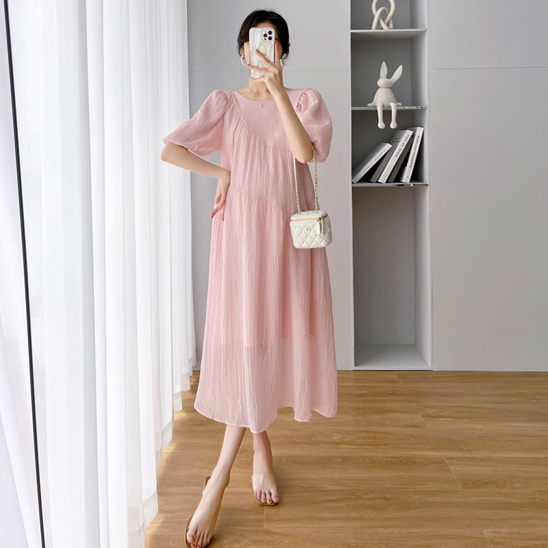 2024. gada vasara ar Habla burbuļa piedurknēm, aizmugure Bowknot Princeses kleita Salda grūtnieces kleita Grūtnieču kleita ar kroku un oderi. Jauka