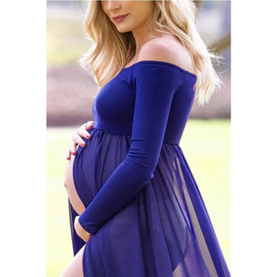 Suvine raseduskleit Uus üherealine kaelus, pikkade varrukatega puuvillase õmblusega, liibuv raseduskleit fotosessiooniks