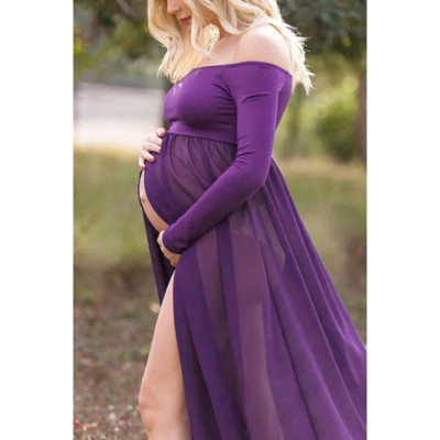 Suvine raseduskleit Uus üherealine kaelus, pikkade varrukatega puuvillase õmblusega, liibuv raseduskleit fotosessiooniks