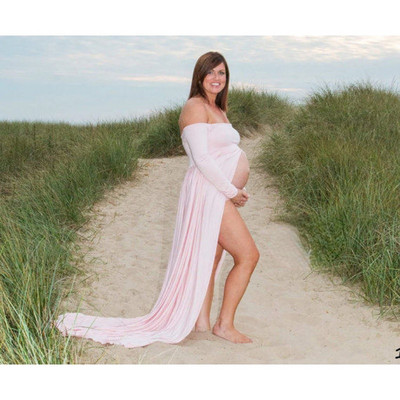 Suvine raseduskleit Uus üherealine kaelus, pikkade varrukatega puuvillase õmblusega, liibuv raseduskleit fotosessiooniks