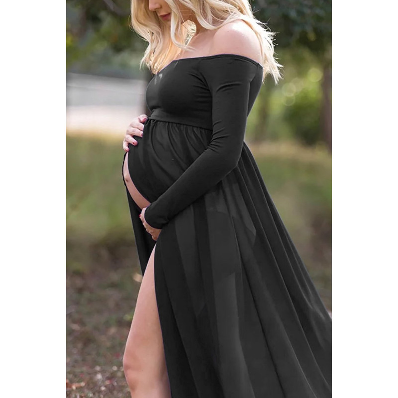 Suvine raseduskleit Uus üherealine kaelus, pikkade varrukatega puuvillase õmblusega, liibuv raseduskleit fotosessiooniks