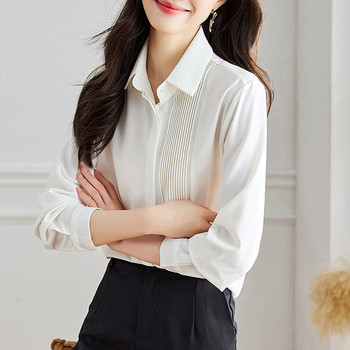 Офис дама, плътна модна шифонена риза с дълъг ръкав, пролетна шифонена риза с дълъг ръкав, елегантни широки блузи, дамски топ