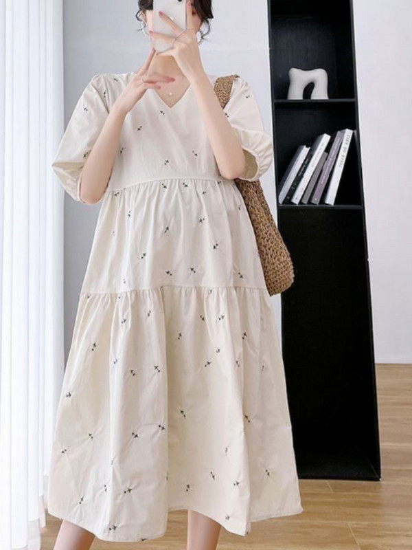 2023. gada vasaras korejiešu modes stila grūtnieču kleita, gara kleita, eleganta ballīte ar īsām piedurknēm Apģērbi grūtniecēm grūtniecības laikā