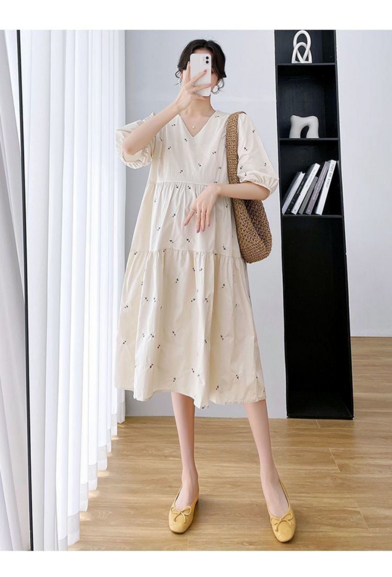 2023. gada vasaras korejiešu modes stila grūtnieču kleita, gara kleita, eleganta ballīte ar īsām piedurknēm Apģērbi grūtniecēm grūtniecības laikā