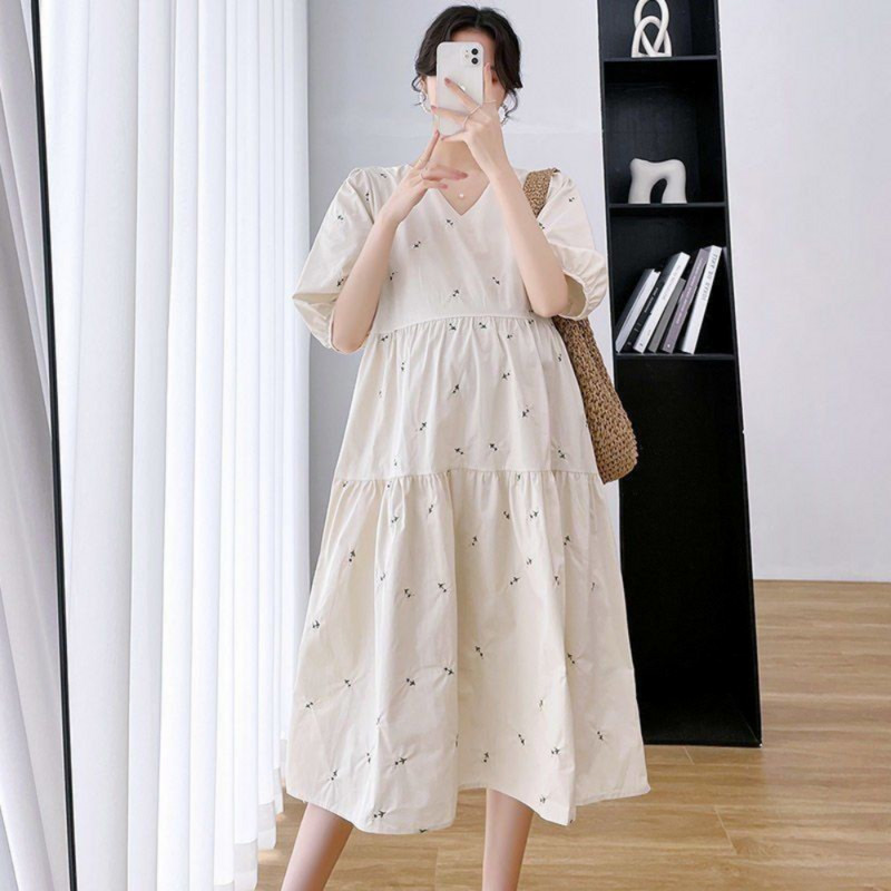 2023. gada vasaras korejiešu modes stila grūtnieču kleita, gara kleita, eleganta ballīte ar īsām piedurknēm Apģērbi grūtniecēm grūtniecības laikā