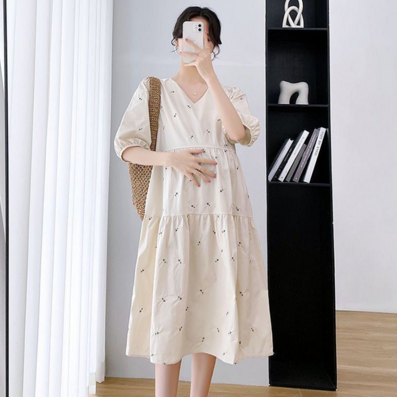 2023. gada vasaras korejiešu modes stila grūtnieču kleita, gara kleita, eleganta ballīte ar īsām piedurknēm Apģērbi grūtniecēm grūtniecības laikā