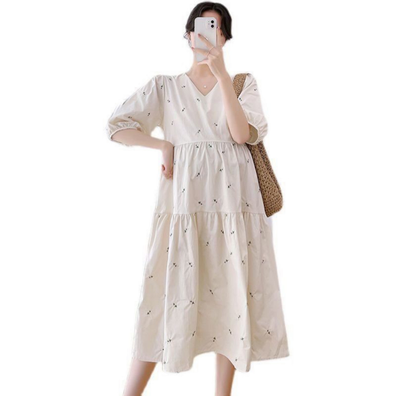 2023. gada vasaras korejiešu modes stila grūtnieču kleita, gara kleita, eleganta ballīte ar īsām piedurknēm Apģērbi grūtniecēm grūtniecības laikā