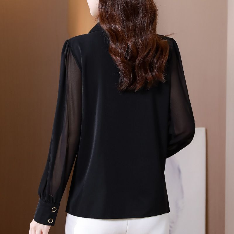 Sieviešu apģērbs, vienkrāsains krekls ar polo izgriezumu, stilīgs, vienrindas 2023. gada jauna pavasara rudens blūze ar garām piedurknēm
