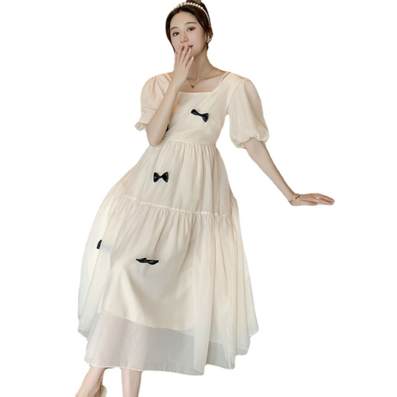 Jesen 2023. s širokim rukavima s četvrtastim ovratnikom i duge haljine za trudnice široke ženske odjeće, modna mašna, haljina za trudnice, haljine za zabave