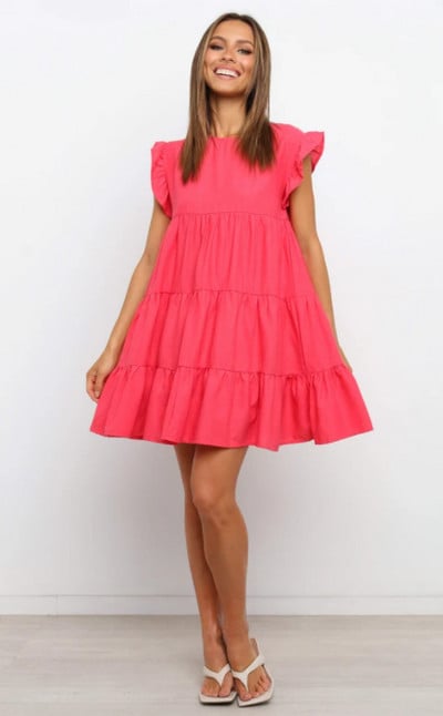 Rochie de maternitate cu volane de vară, în carouri, haine pentru femei, cu gâtul în formă de rochii, lejere, cu mâneci fluture, rochie scurtă, haine de sarcină