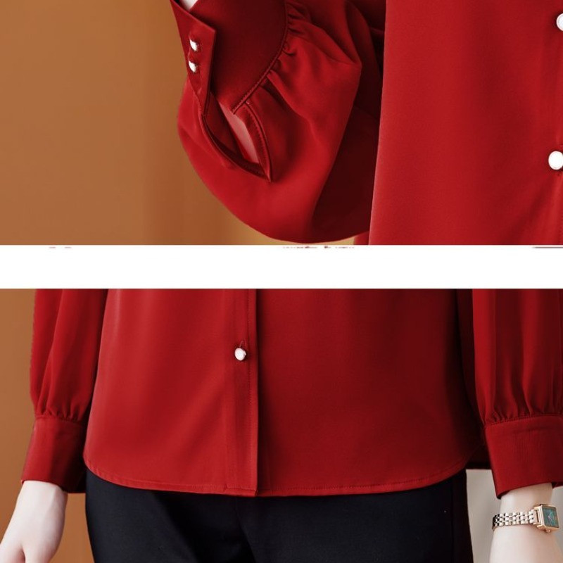 Pavasara un rudens sieviešu džemperis ar V veida kakla izgriezumu, šifona poga, cieši pieguļošs apakšklājs, gadījuma rakstura eleganti topi ar garām piedurknēm