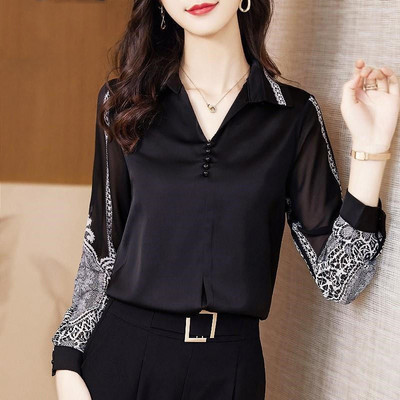 Elegants, elegants fāzēm grezns dizains Drukas birojs Sieviešu krekls Pavasaris Rudens Sieviešu topi ar garām piedurknēm Blūzes