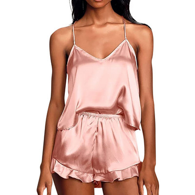 Satiinist pidžaamad Seksikas pidžaama ööriiete suvekodus kandmine Camisole & Short naiste siidist pidžaamad Solid naiste magamisriiete komplekt 2024 Uus