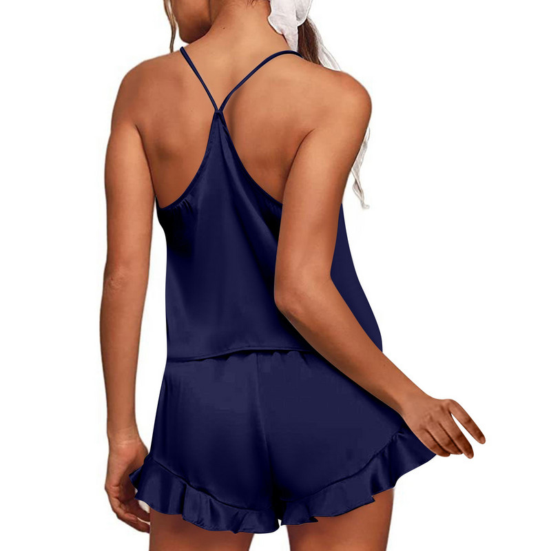 Satiinist pidžaamad Seksikas pidžaama ööriiete suvekodus kandmine Camisole & Short naiste siidist pidžaamad Solid naiste magamisriiete komplekt 2024 Uus