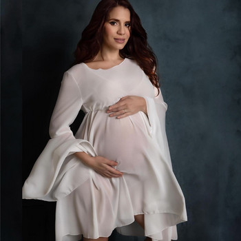 Ρούχα εγκυμοσύνης για λήψη φωτογραφιών Σέξι μαλακό ημιδιαφανές λευκό σιφόν μανίκια κοντό φόρεμα φωτογραφίας για γυναίκες