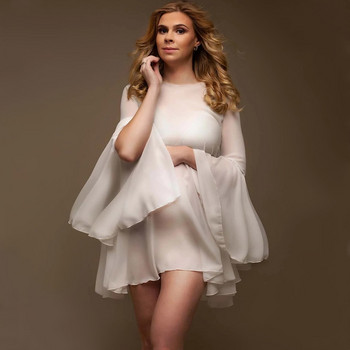 Ρούχα εγκυμοσύνης για λήψη φωτογραφιών Σέξι μαλακό ημιδιαφανές λευκό σιφόν μανίκια κοντό φόρεμα φωτογραφίας για γυναίκες