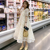 Ljetna modna Dobby haljina za trudnice, kratkih rukava, O-izreza, lagana cool haljina od šifona za trudnice, žuta cvjetna haljina