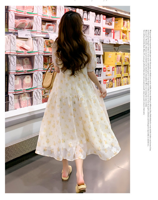 Ljetna modna Dobby haljina za trudnice, kratkih rukava, O-izreza, lagana cool haljina od šifona za trudnice, žuta cvjetna haljina