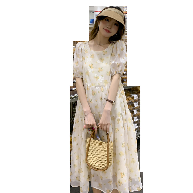 Ljetna modna Dobby haljina za trudnice, kratkih rukava, O-izreza, lagana cool haljina od šifona za trudnice, žuta cvjetna haljina