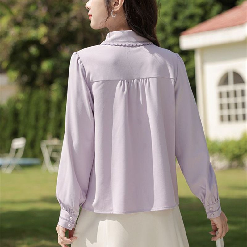 Naiste kevad-sügispluusid vibukaunistus Mori Girl Style Särgid Lady Fashion Täisvarrukatega Alla keeratav krae Blusas Topid G2868