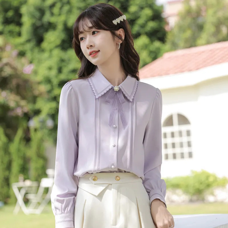 Naiste kevad-sügispluusid vibukaunistus Mori Girl Style Särgid Lady Fashion Täisvarrukatega Alla keeratav krae Blusas Topid G2868
