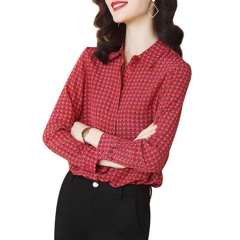 Bluze din șifon pentru femei, stil de primăvară toamnă, cămăși pentru damă, cu mânecă lungă, guler răsucit, bluse cu imprimeu în carouri, Topuri DF0010