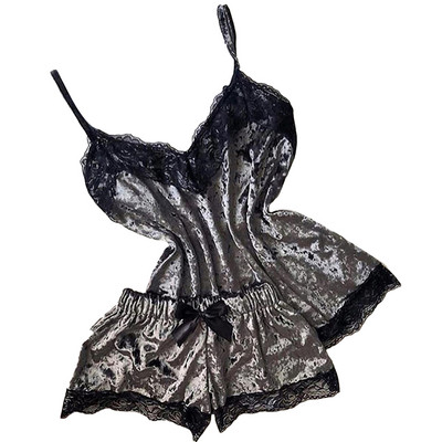 Seksīga sieviešu apakšveļa guļam apģērbs Kamizols bantītes šorti ar V veida kakla izgriezumu Samta pidžamas guļamveļa пижама женская Hot