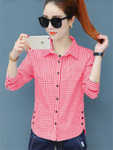 Jauns šiks agrā rudens dambrete krekls ar garām piedurknēm Sieviešu krekls apakšā Sieviešu krekls Augšējā blūze Biroja regulāra pilna poga rūta DF2257