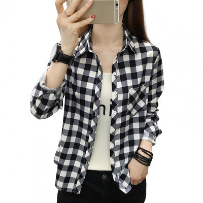 Cămașă pentru femei cu mânecă lungă, toate se potrivesc cu un singur piept, ocazional, îmbrăcăminte moale, poliester, imprimeu în carouri, cămașă pentru femei, top, îmbrăcăminte pentru femei