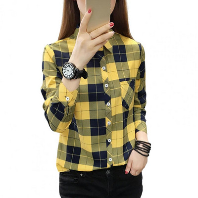 Cămașă pentru femei cu mânecă lungă, toate se potrivesc cu un singur piept, ocazional, îmbrăcăminte moale, poliester, imprimeu în carouri, cămașă pentru femei, top, îmbrăcăminte pentru femei