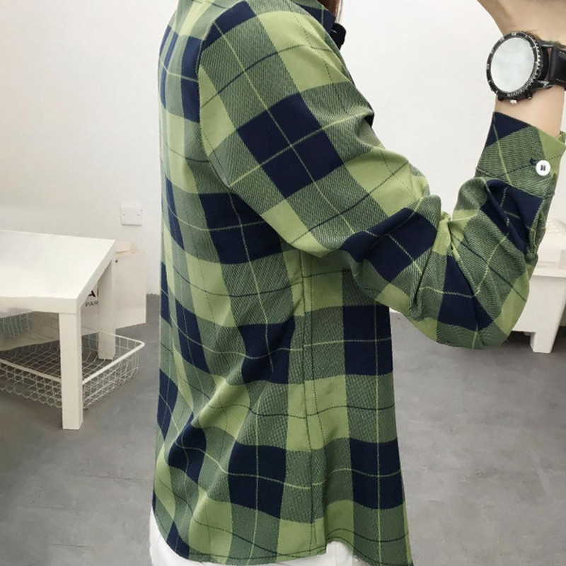 Cămașă pentru femei cu mânecă lungă, toate se potrivesc cu un singur piept, ocazional, îmbrăcăminte moale, poliester, imprimeu în carouri, cămașă pentru femei, top, îmbrăcăminte pentru femei