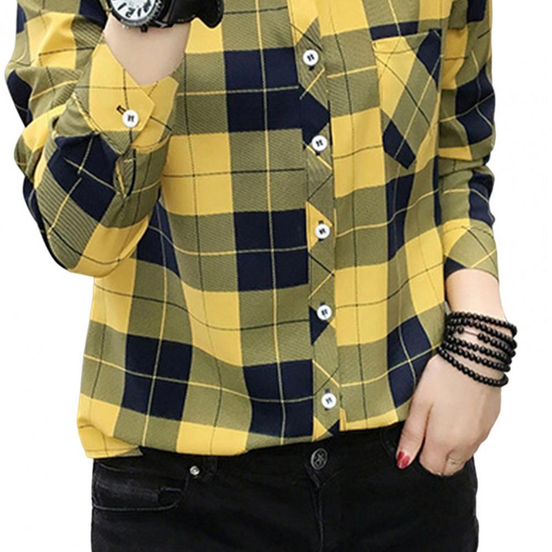 Cămașă pentru femei cu mânecă lungă, toate se potrivesc cu un singur piept, ocazional, îmbrăcăminte moale, poliester, imprimeu în carouri, cămașă pentru femei, top, îmbrăcăminte pentru femei