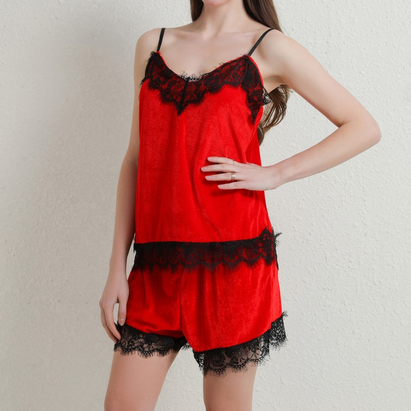 Női szexi csipke hálóruha divat női egyszínű pizsama szett függő felsők rövidnadrág fehérnemű pizsama öltöny