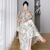 Suvine suures suuruses rasedate kleit õlgadeta rasedatele šifoonist kleit Moodsad prinditud pikad vabad fotograafia rannakleidid