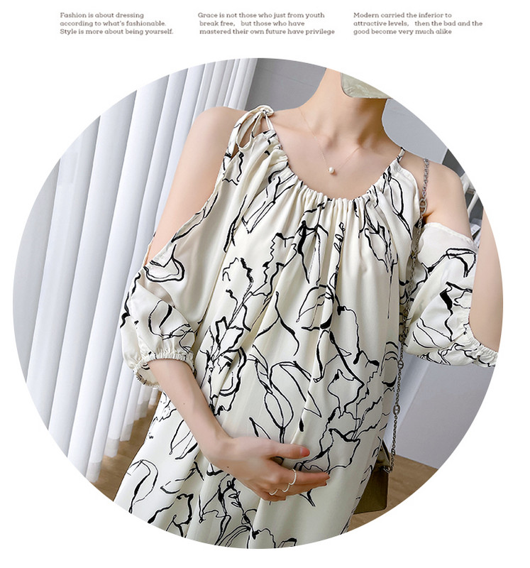 Suvine suures suuruses rasedate kleit õlgadeta rasedatele šifoonist kleit Moodsad prinditud pikad vabad fotograafia rannakleidid